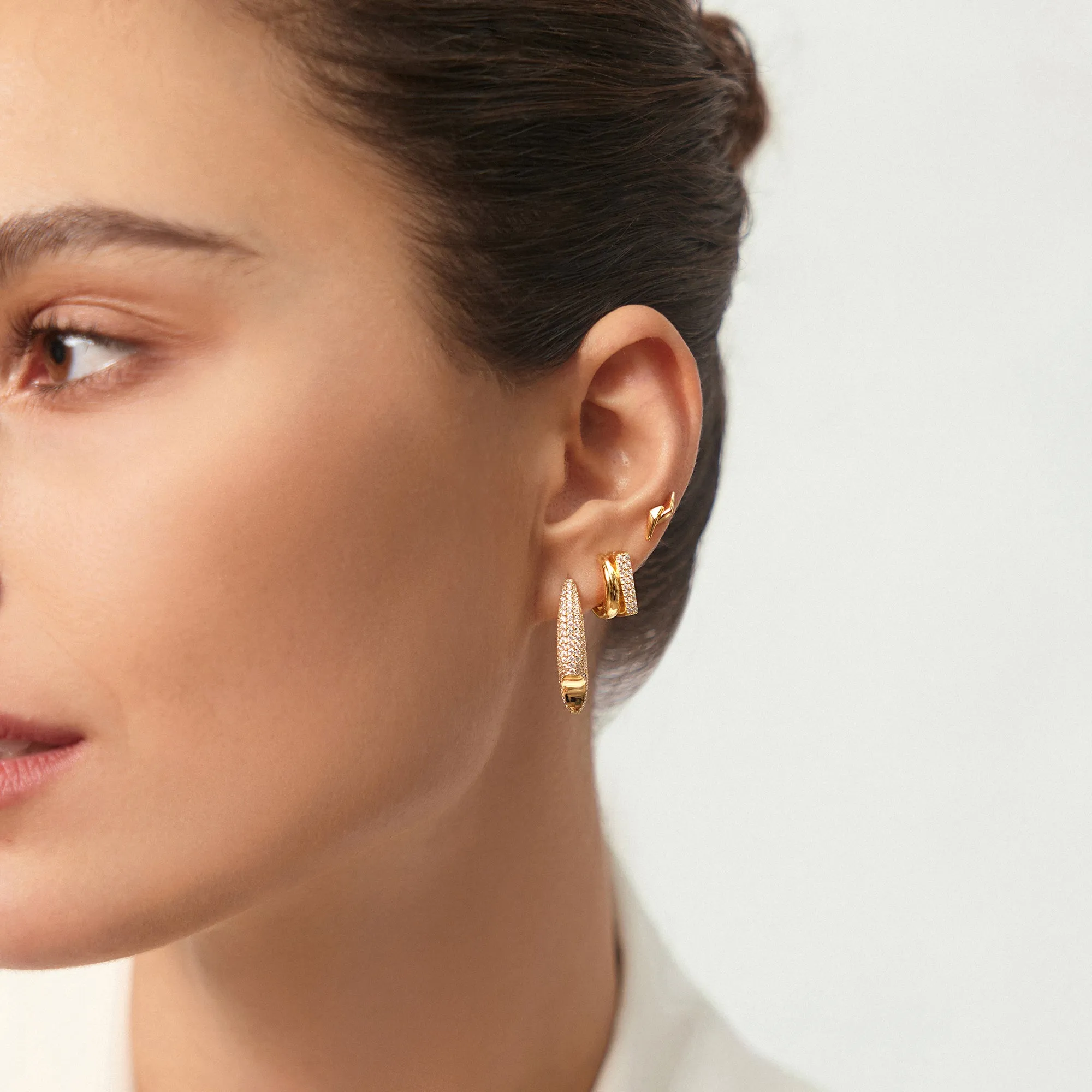 Gold Pave Arrow Hoop Earrings