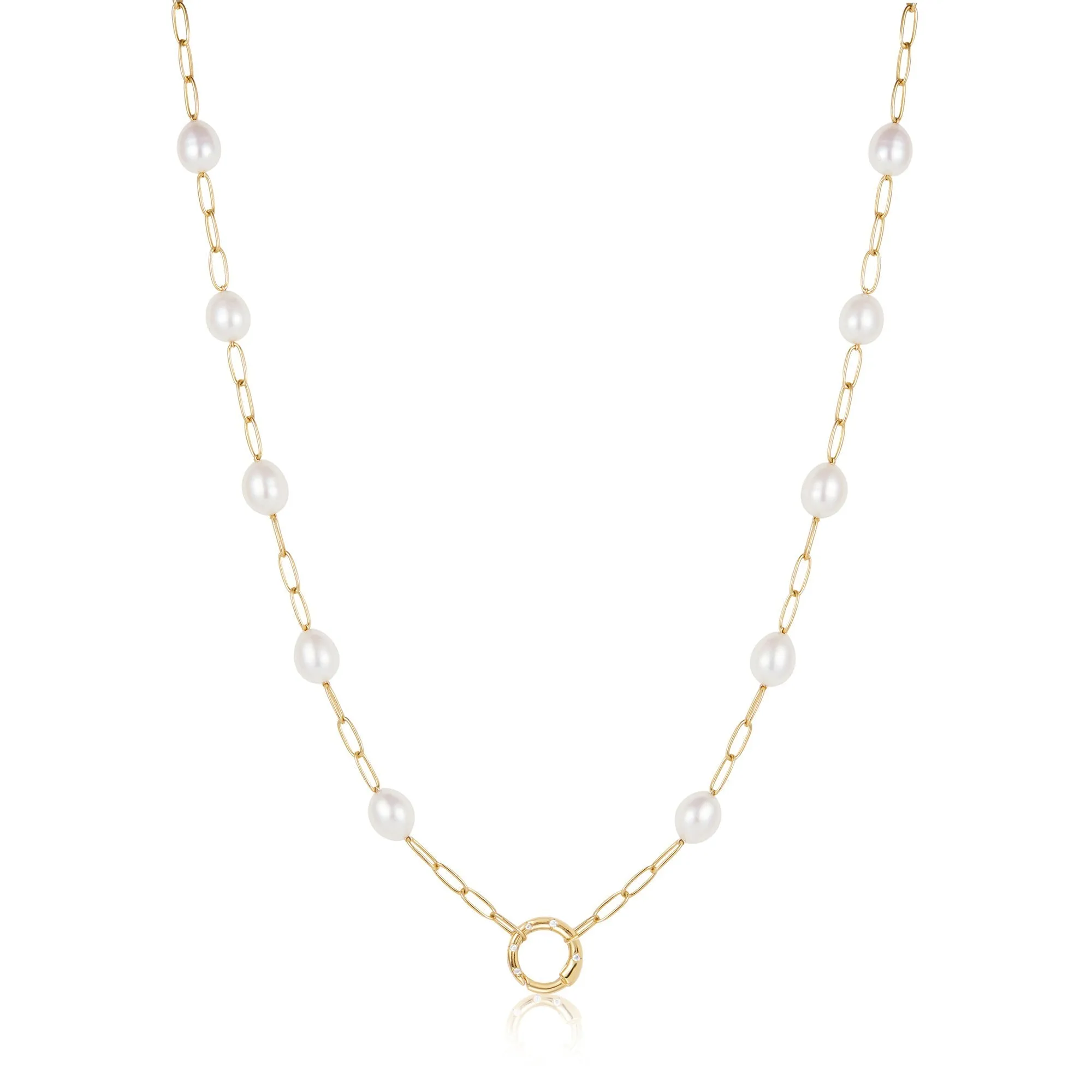 Gold Pearl Chain Charm Connector Necklace