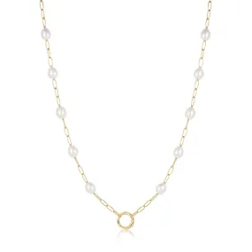 Gold Pearl Chain Charm Connector Necklace