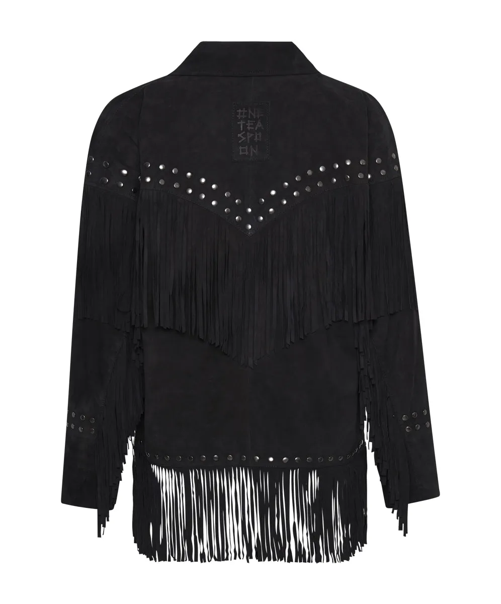 Gothic Rodeo Fringed Suede Studded Jacket - Black