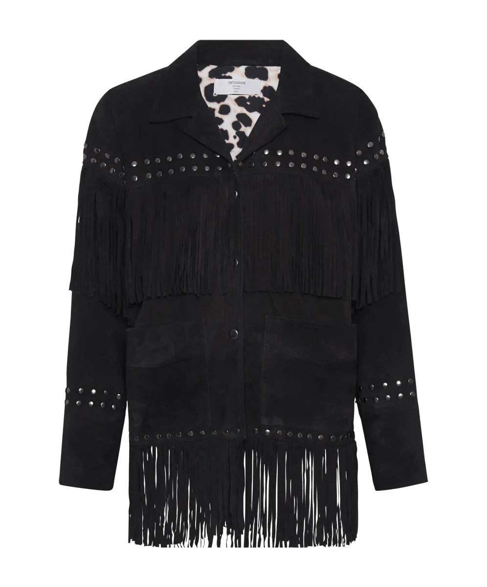 Gothic Rodeo Fringed Suede Studded Jacket - Black