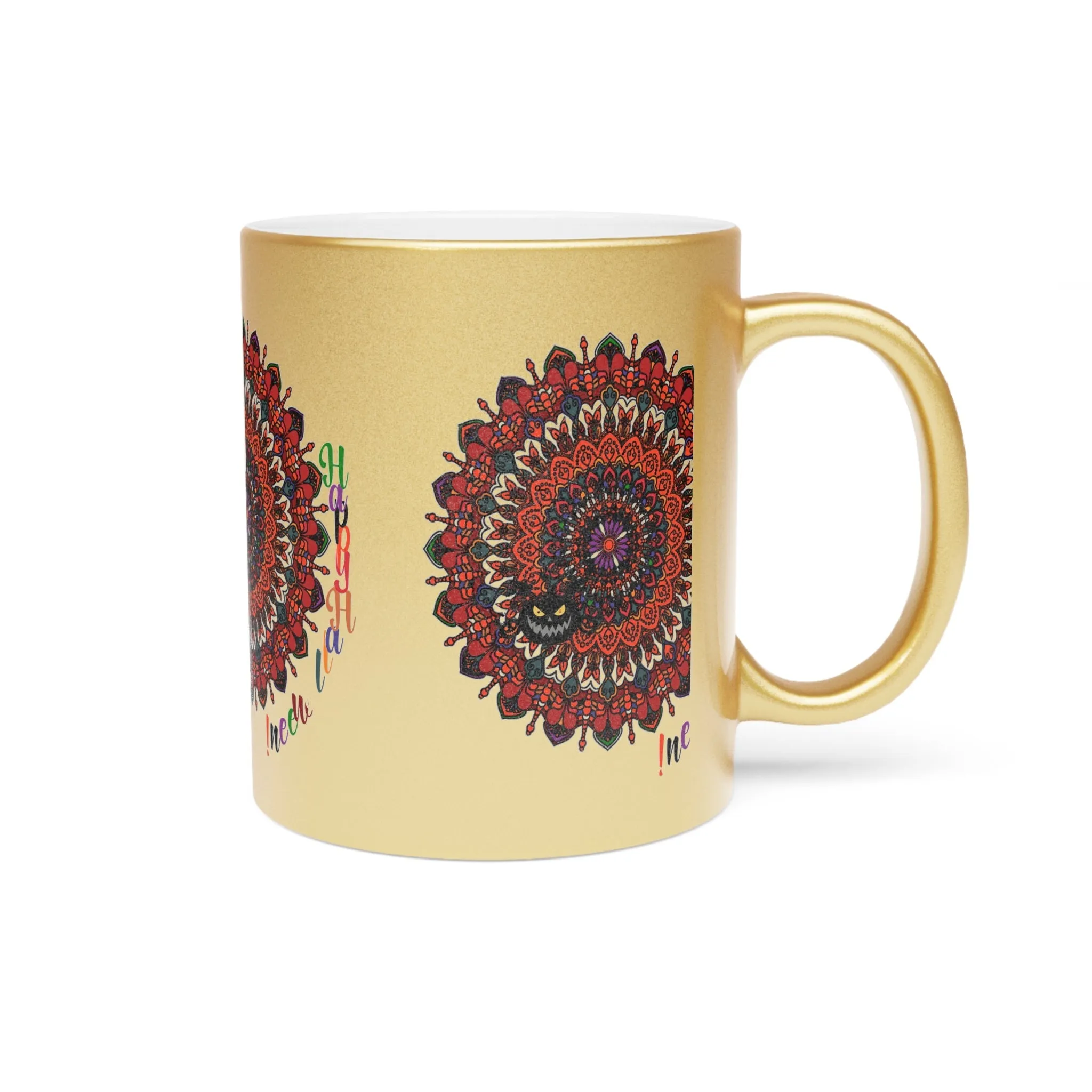 Handmade Mandala Metallic Mug - Pumpkin Design - Silver/Gold