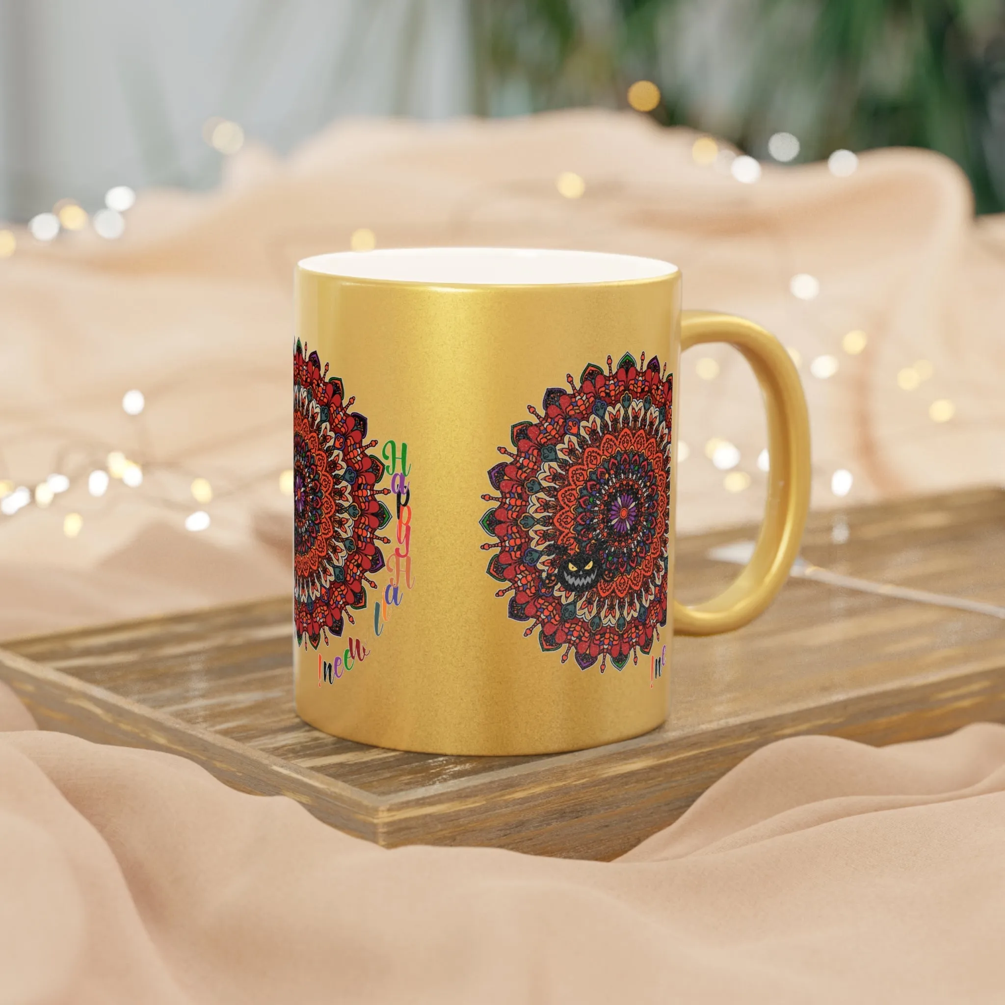 Handmade Mandala Metallic Mug - Pumpkin Design - Silver/Gold