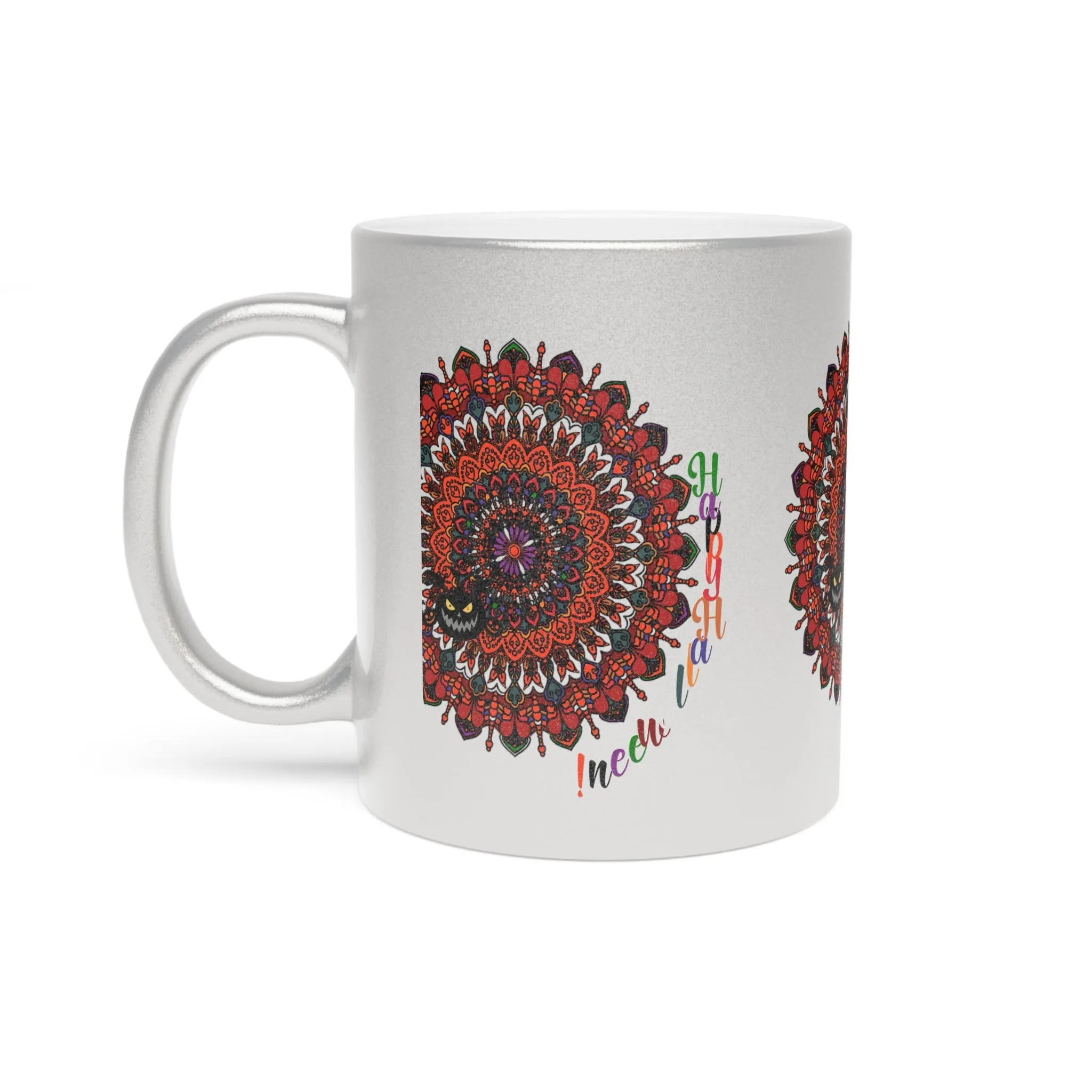 Handmade Mandala Metallic Mug - Pumpkin Design - Silver/Gold