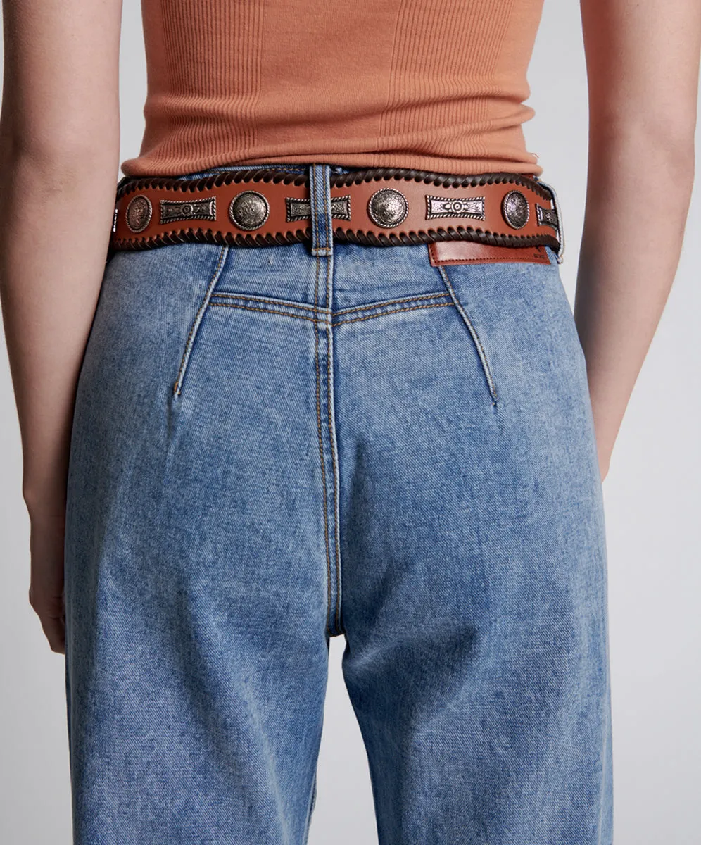 HIGH WAIST HITCHHIKER STUDDED LEATHER BELT