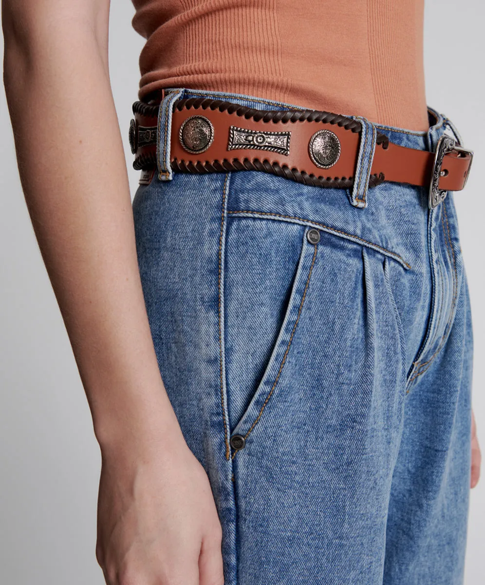 HIGH WAIST HITCHHIKER STUDDED LEATHER BELT