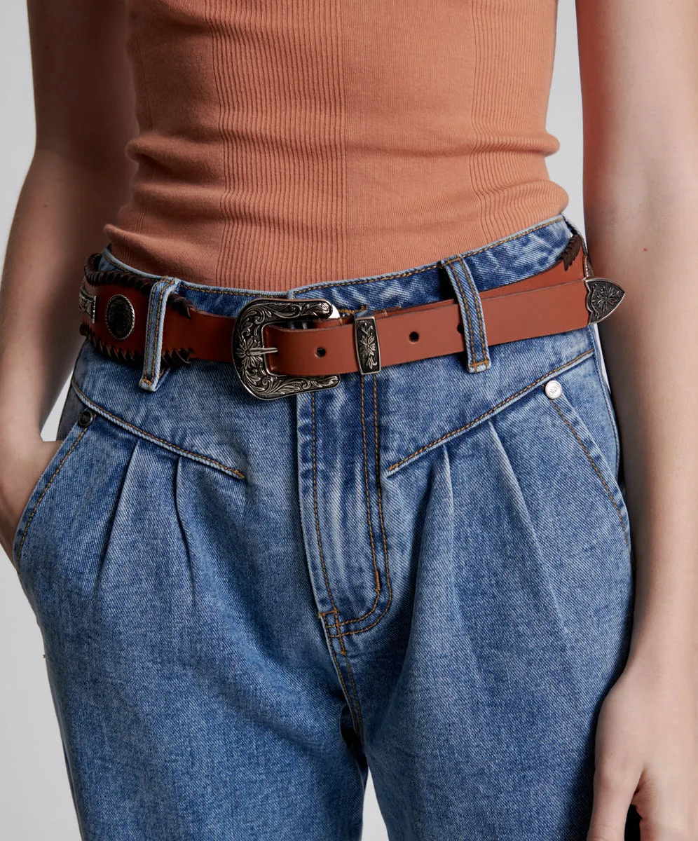 HIGH WAIST HITCHHIKER STUDDED LEATHER BELT