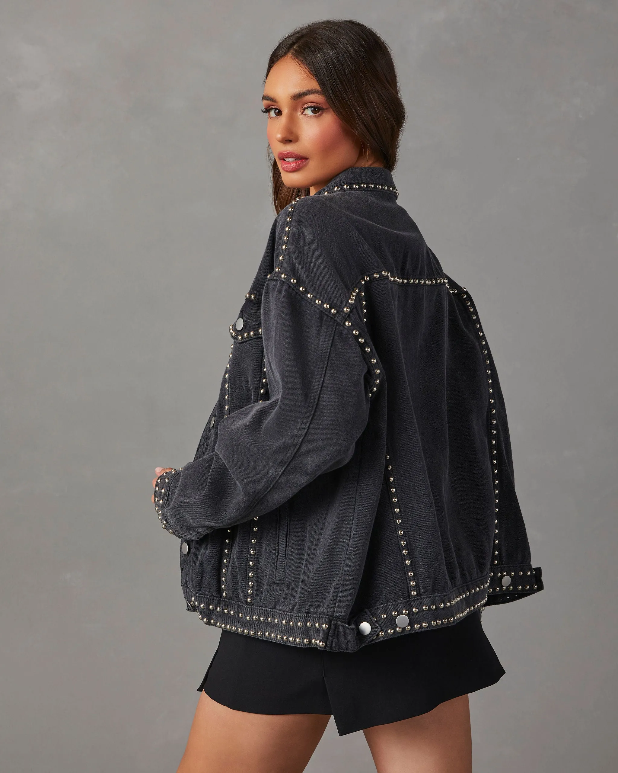 Kind Of A Big Deal Pocketed Studded Denim Jacket