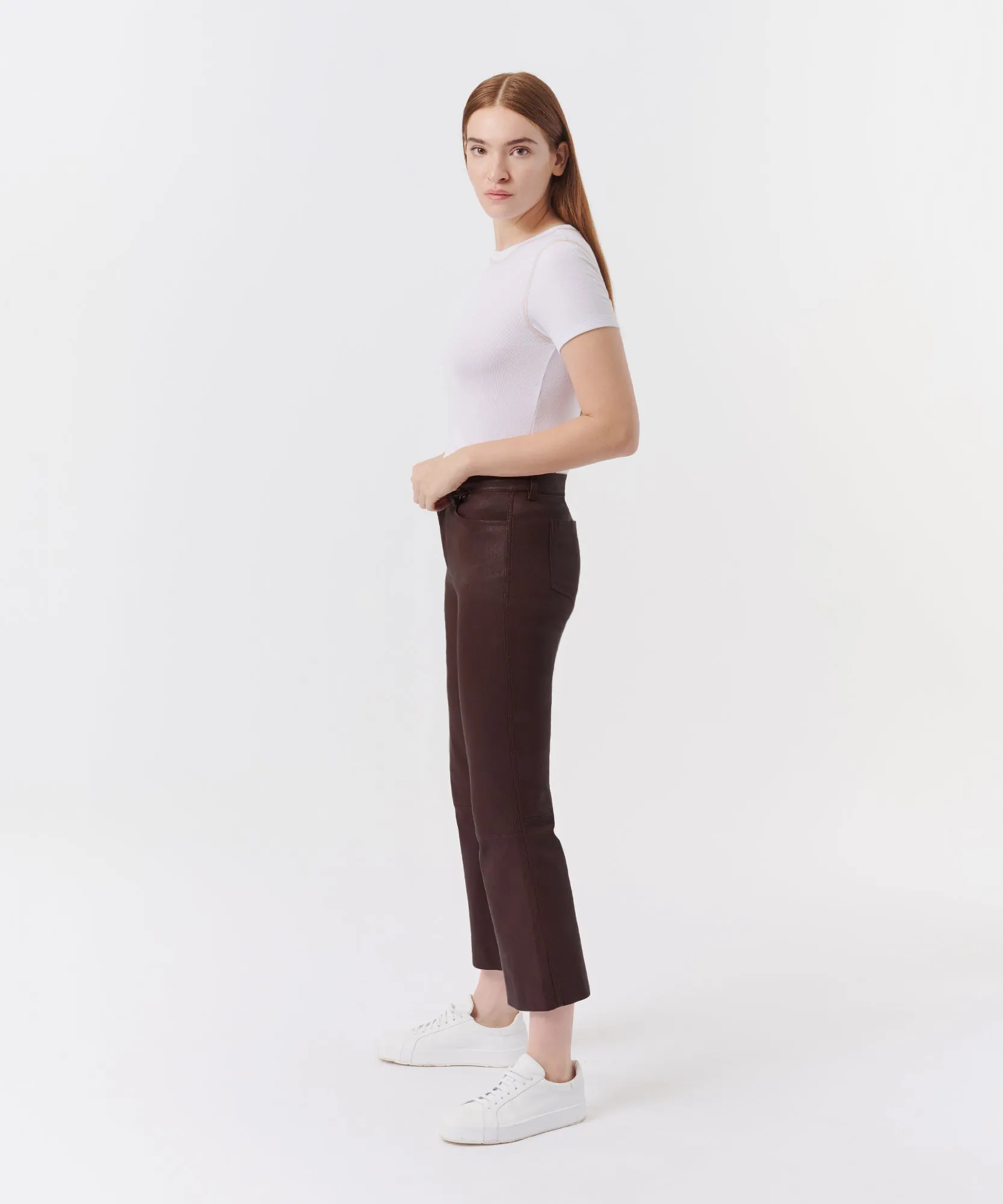 Leather Cropped Flare Pant - Chocolate