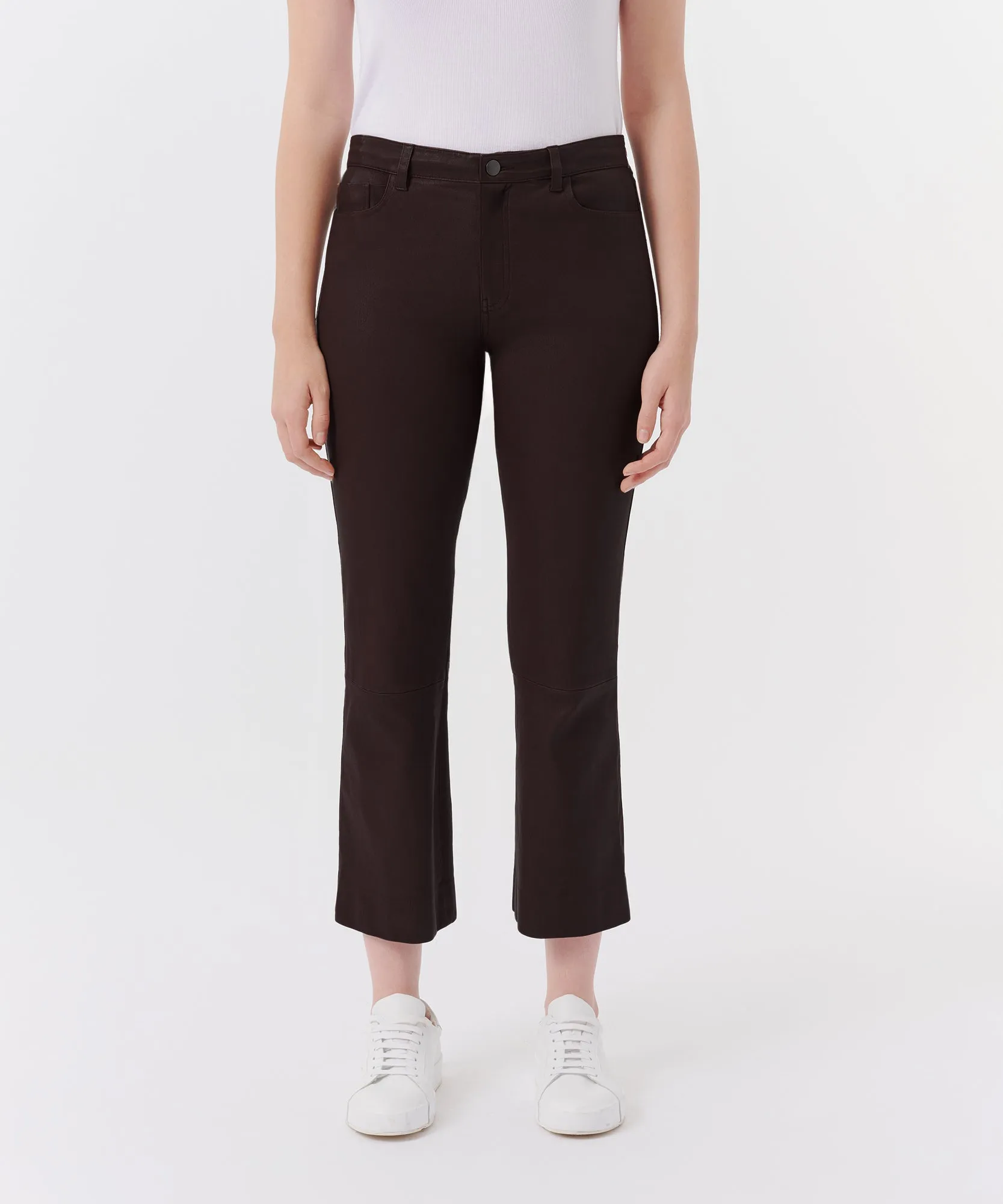 Leather Cropped Flare Pant - Chocolate