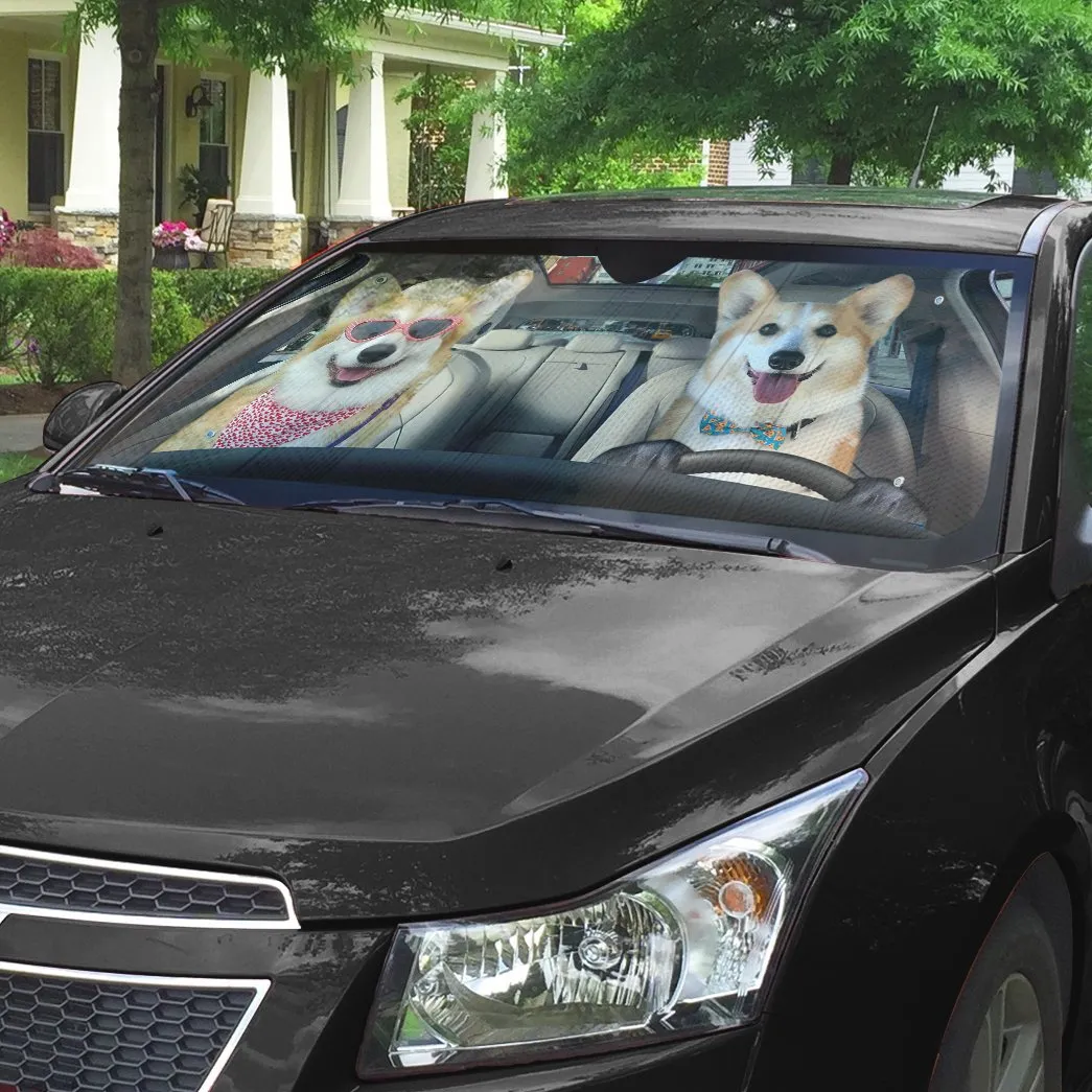 Love Corgi Dogs In Car Custom Car Auto Sunshade