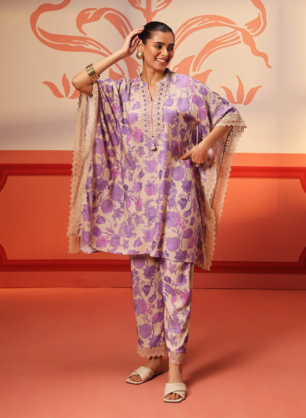 Mahin Mauve Printed Kaftan Kurta Set for Women