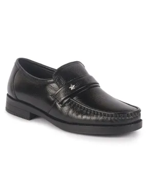 Men Black Genuine Leather Formal Slip On Moccasins Shoes for Office|Memory Cushion Meeting Slip-Ons