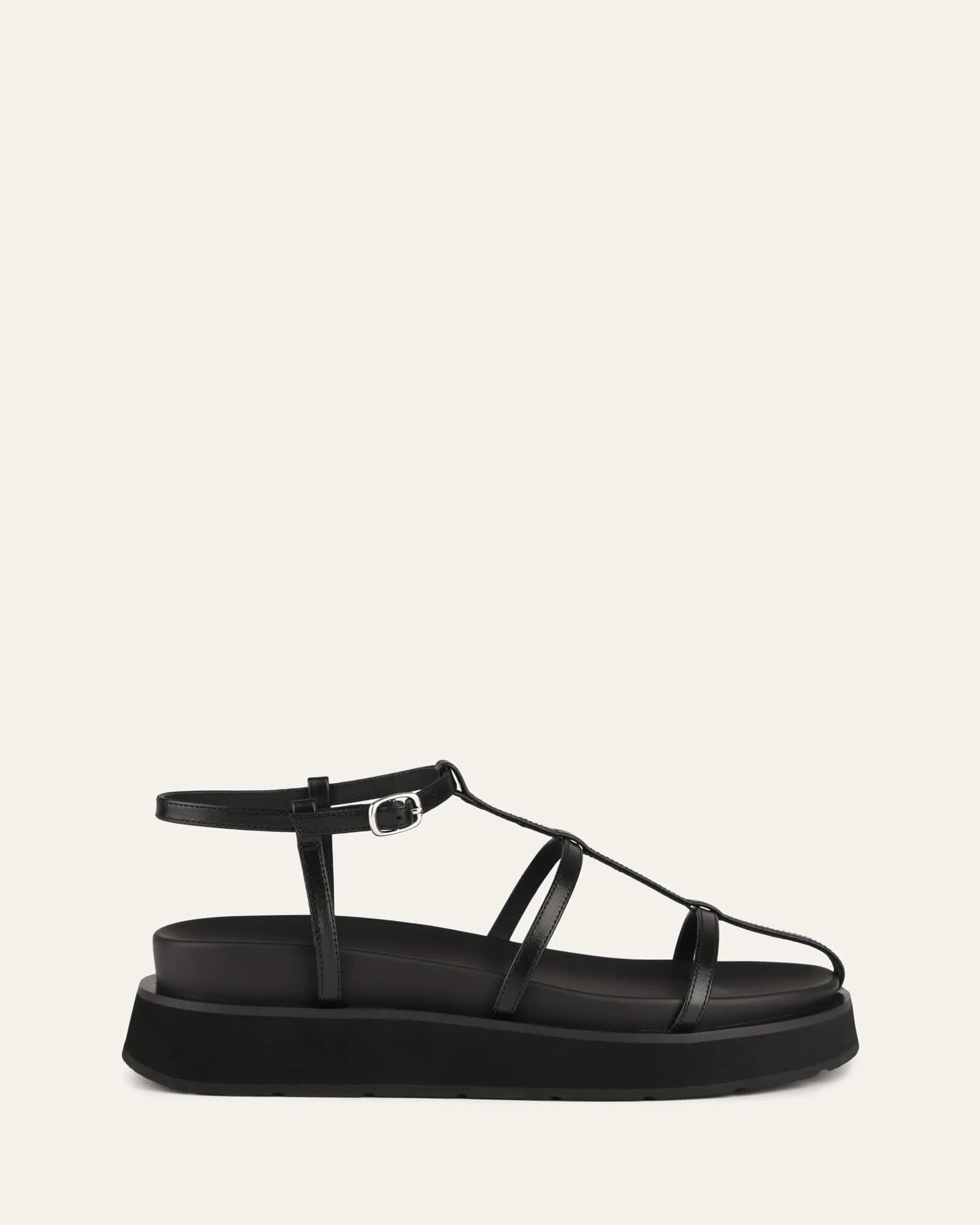 MINA FLAT SANDALS BLACK LEATHER