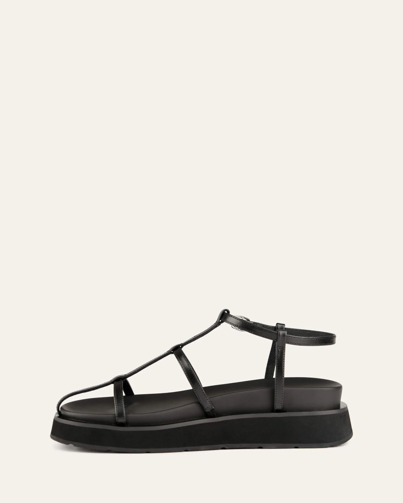 MINA FLAT SANDALS BLACK LEATHER