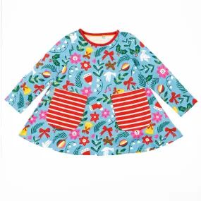 Mini Boden Girls Blue Floral Print Long Sleeve Jersey Dresses