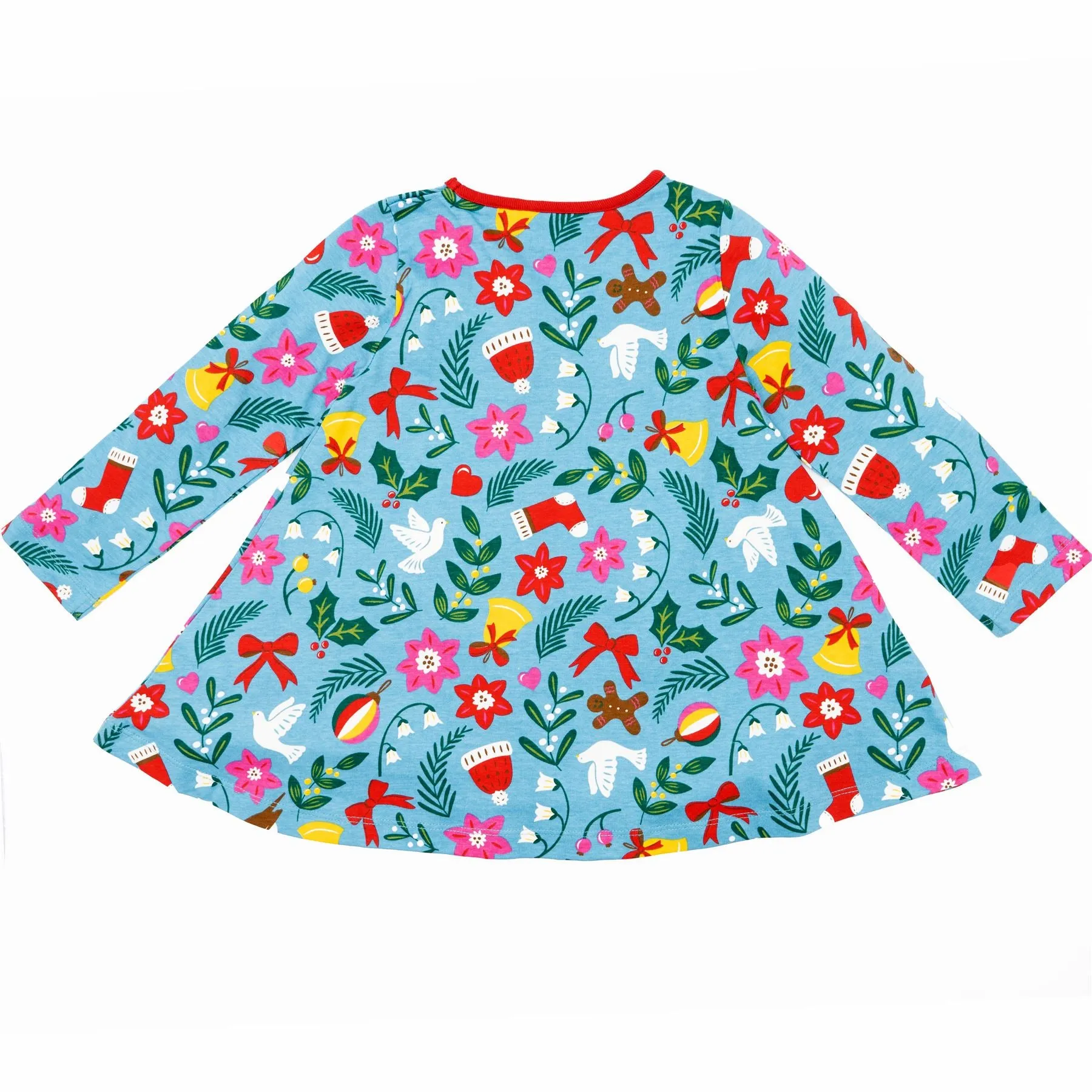 Mini Boden Girls Blue Floral Print Long Sleeve Jersey Dresses