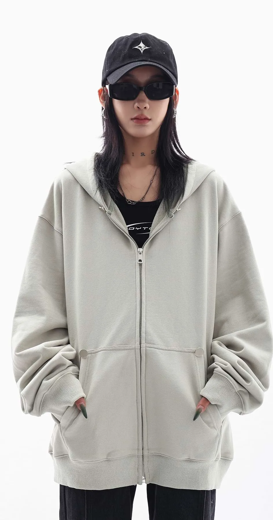 Oversized Studded Zip Hoodie