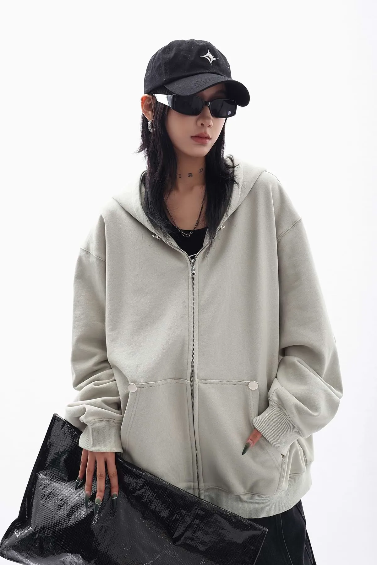 Oversized Studded Zip Hoodie