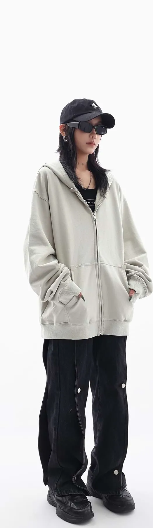 Oversized Studded Zip Hoodie