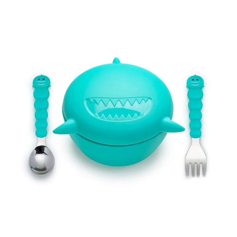 Silicone Animal Bowl with Lid & Utensils | Shark