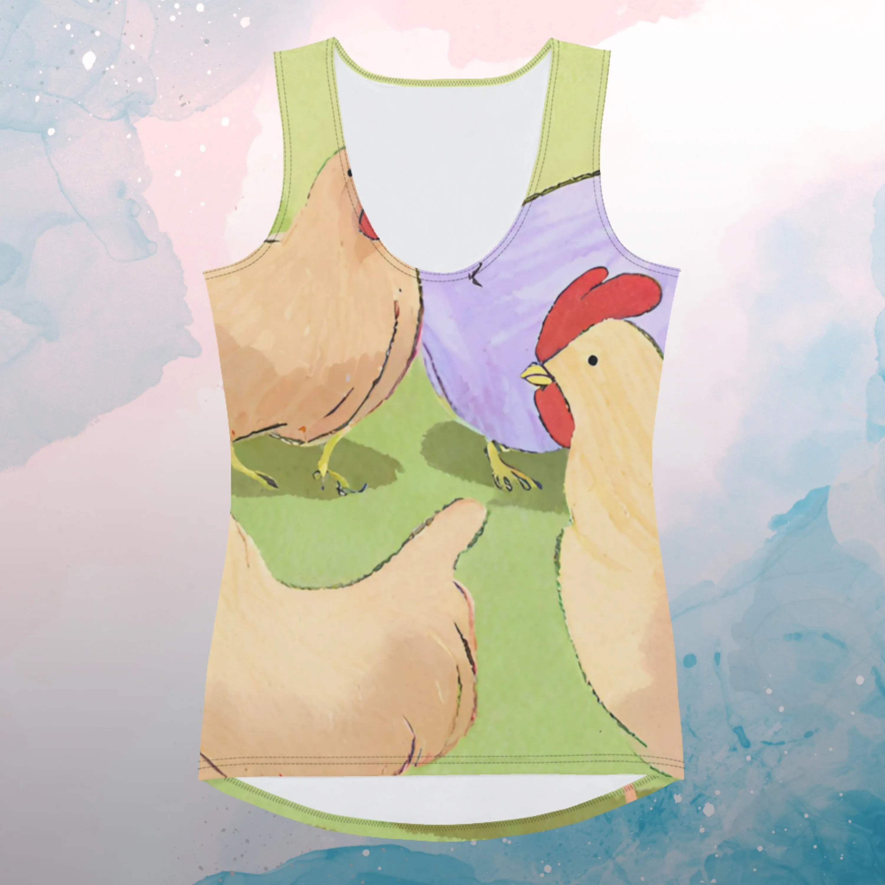 Sketchy Cartoon Chickens Sublimation Tank Top Perfect for Chicken Love Gift