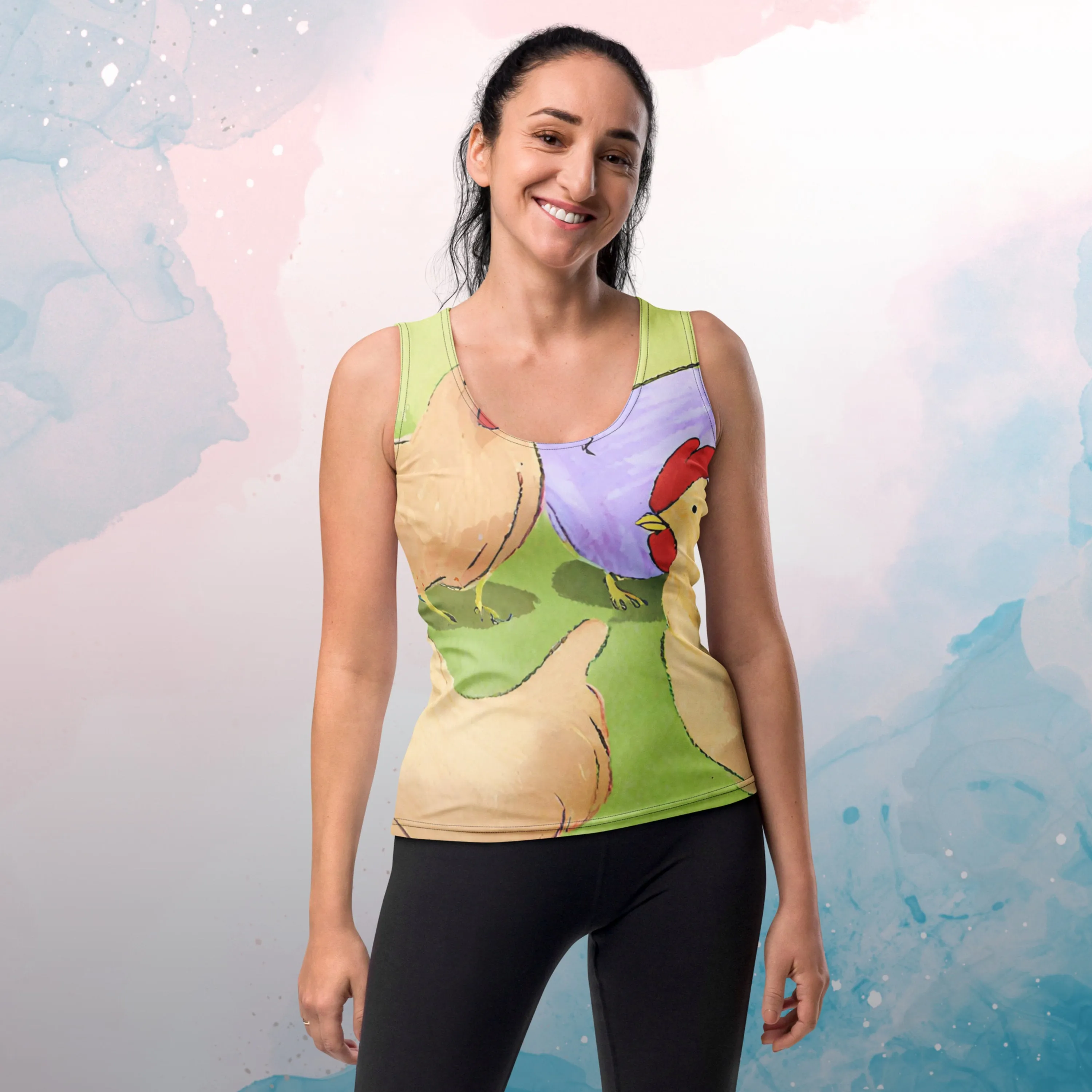 Sketchy Cartoon Chickens Sublimation Tank Top Perfect for Chicken Love Gift