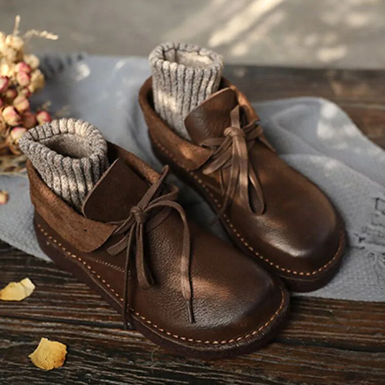 Soft Leather Comfortable Handmade Retro Flat Walking Shoes