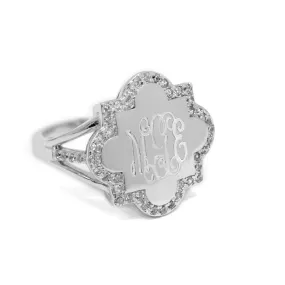 Sterling Silver CZ Quatrefoil Monogram Ring