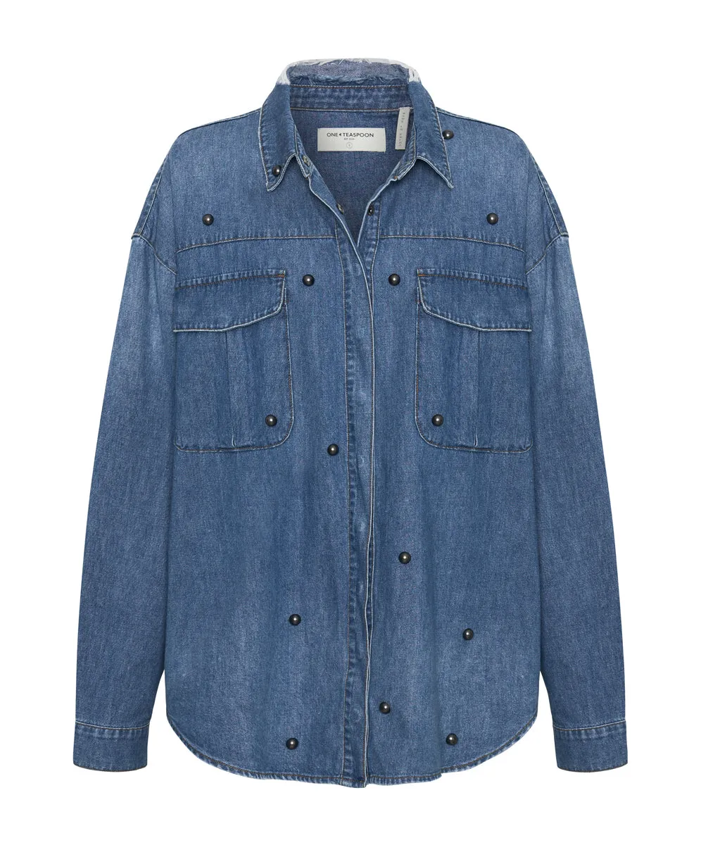 Studded Curtis Denim Shirt - Bay Blue