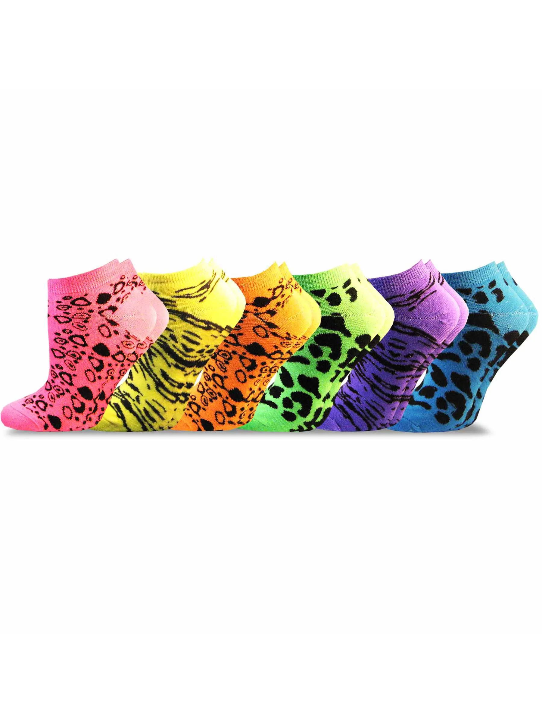 TeeHee Socks Women's Casual Acrylic No Show Animal Print 6-Pack (10220)