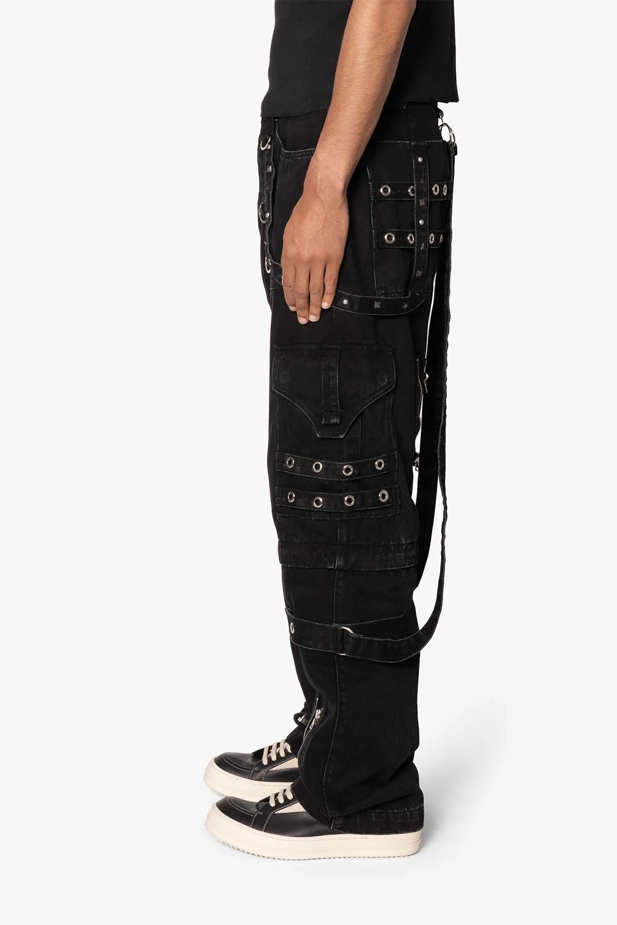 Ultra Baggy Studded Cargo Denim - Black