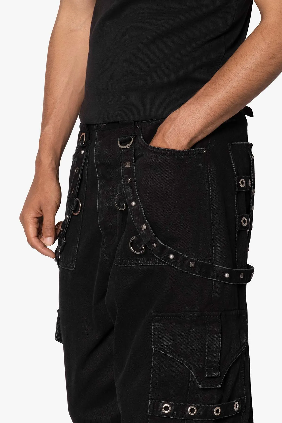 Ultra Baggy Studded Cargo Denim - Black