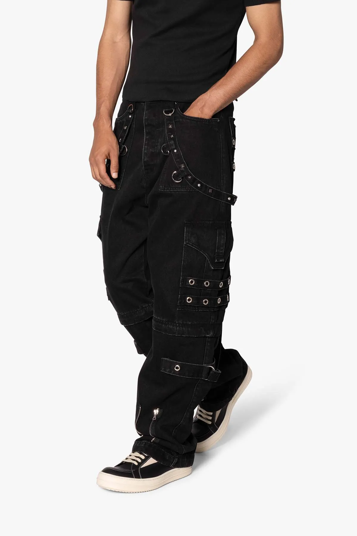 Ultra Baggy Studded Cargo Denim - Black