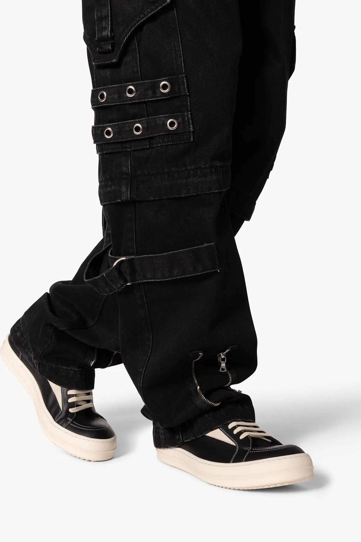 Ultra Baggy Studded Cargo Denim - Black