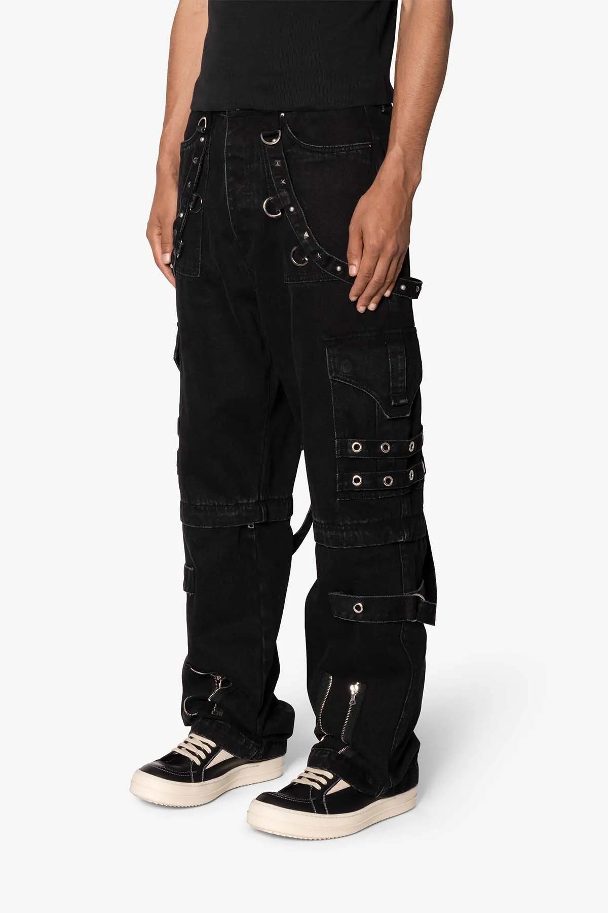 Ultra Baggy Studded Cargo Denim - Black