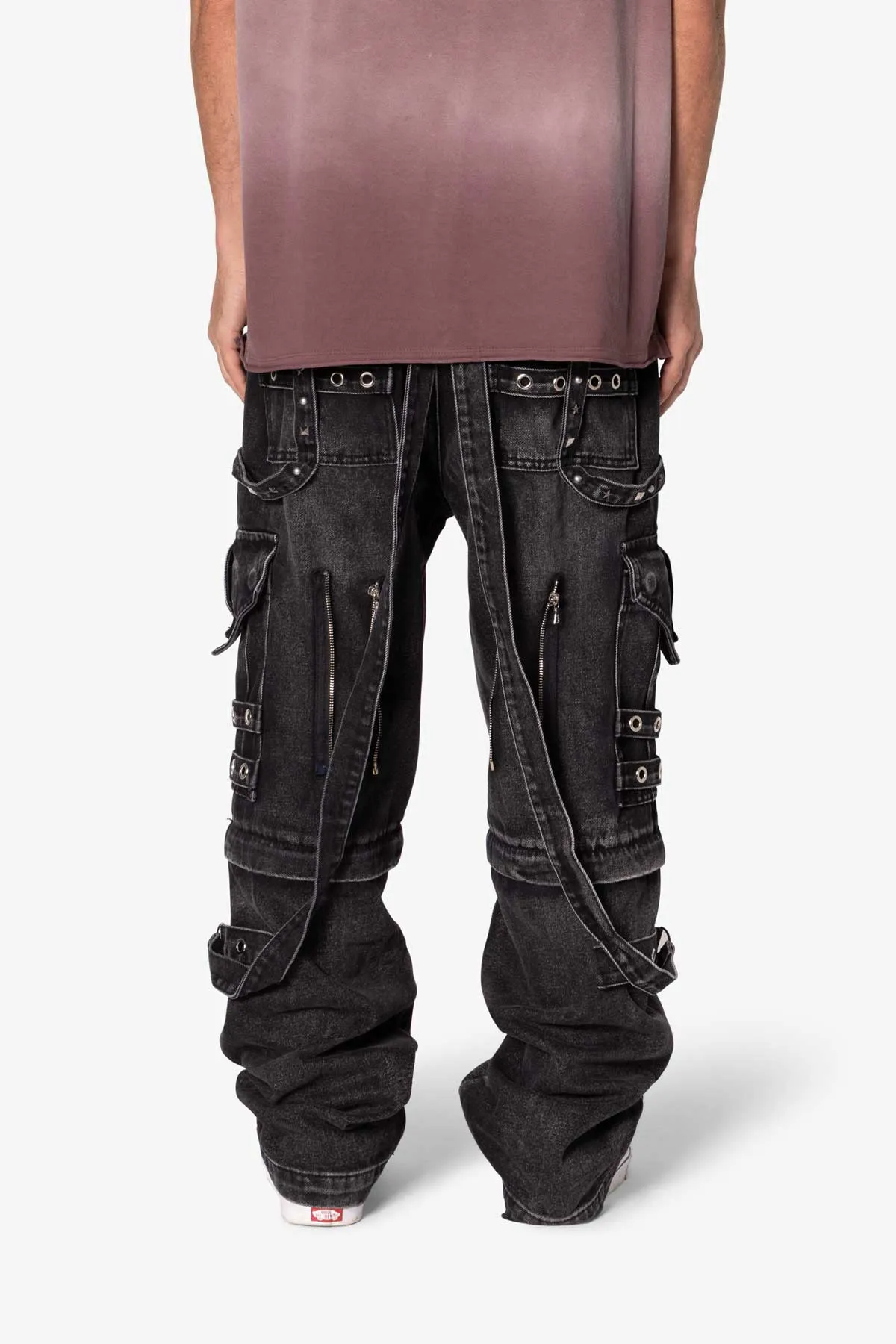 Ultra Baggy Studded Cargo Denim - Washed Black