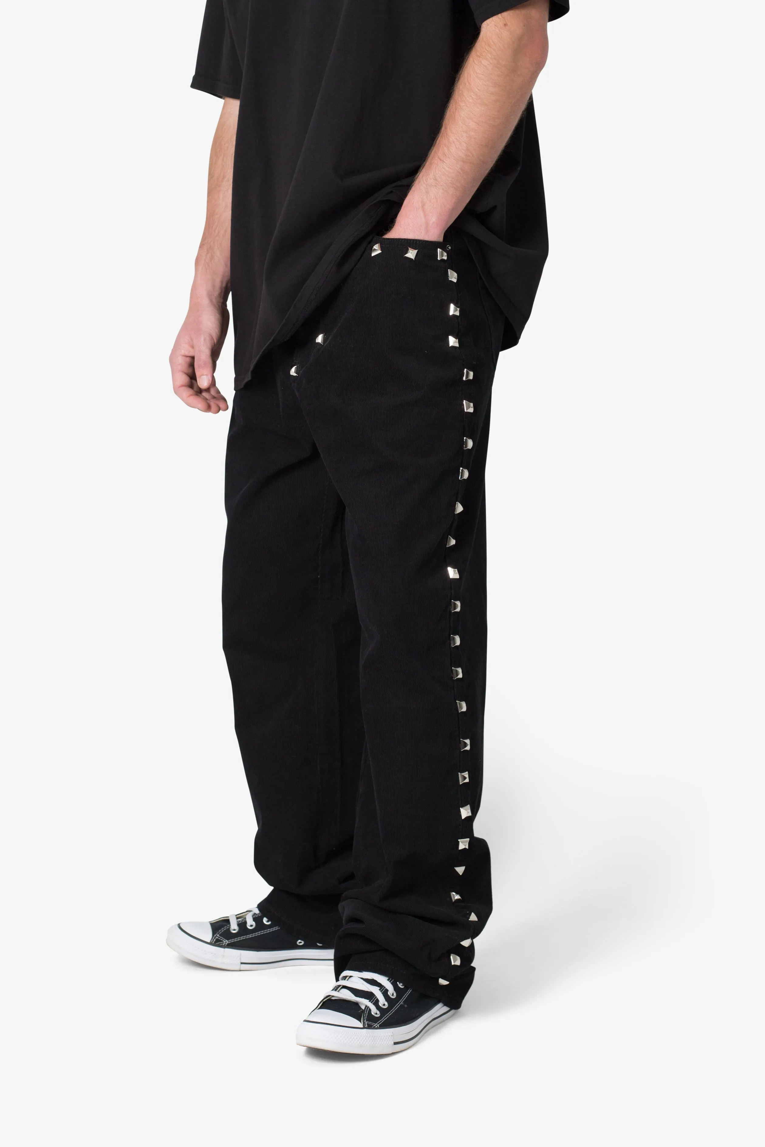 Ultra Baggy Studded Corduroy Pants - Black