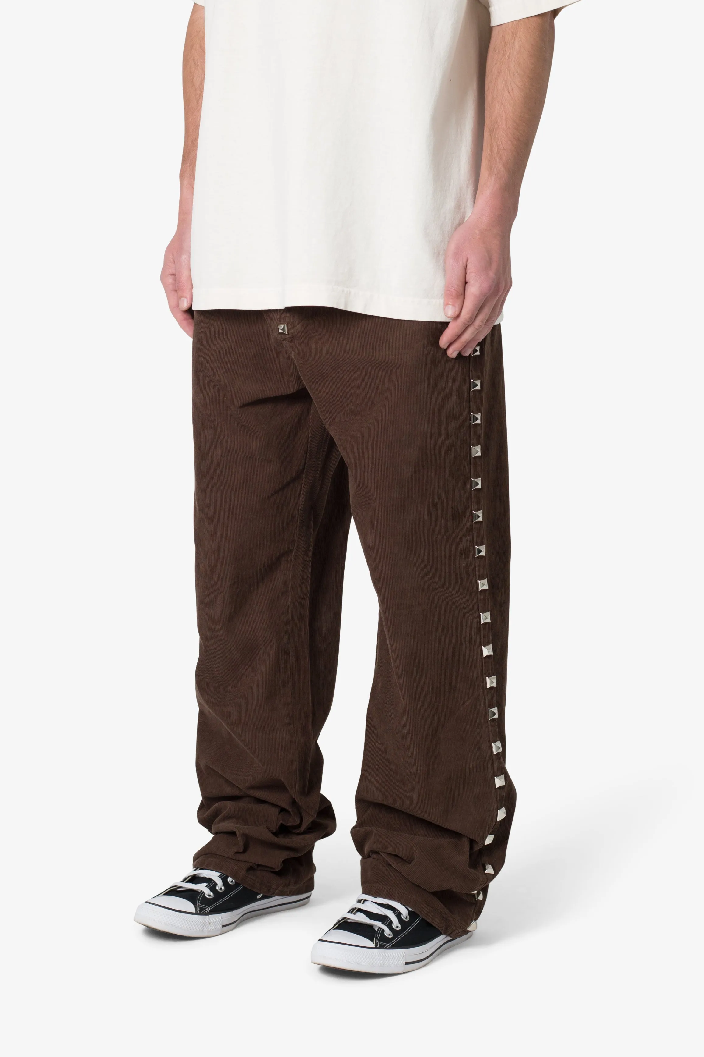 Ultra Baggy Studded Corduroy Pants - Brown