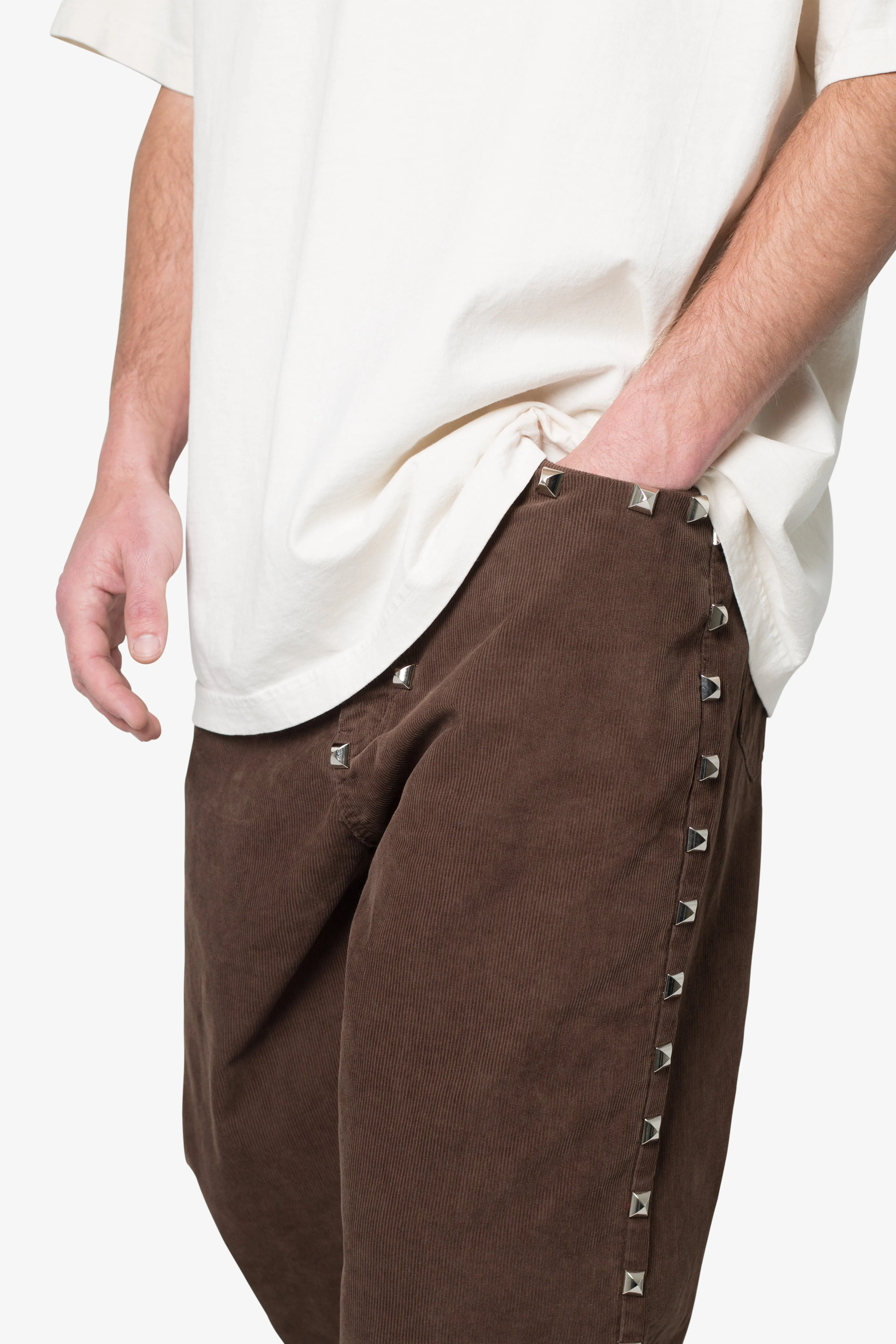 Ultra Baggy Studded Corduroy Pants - Brown