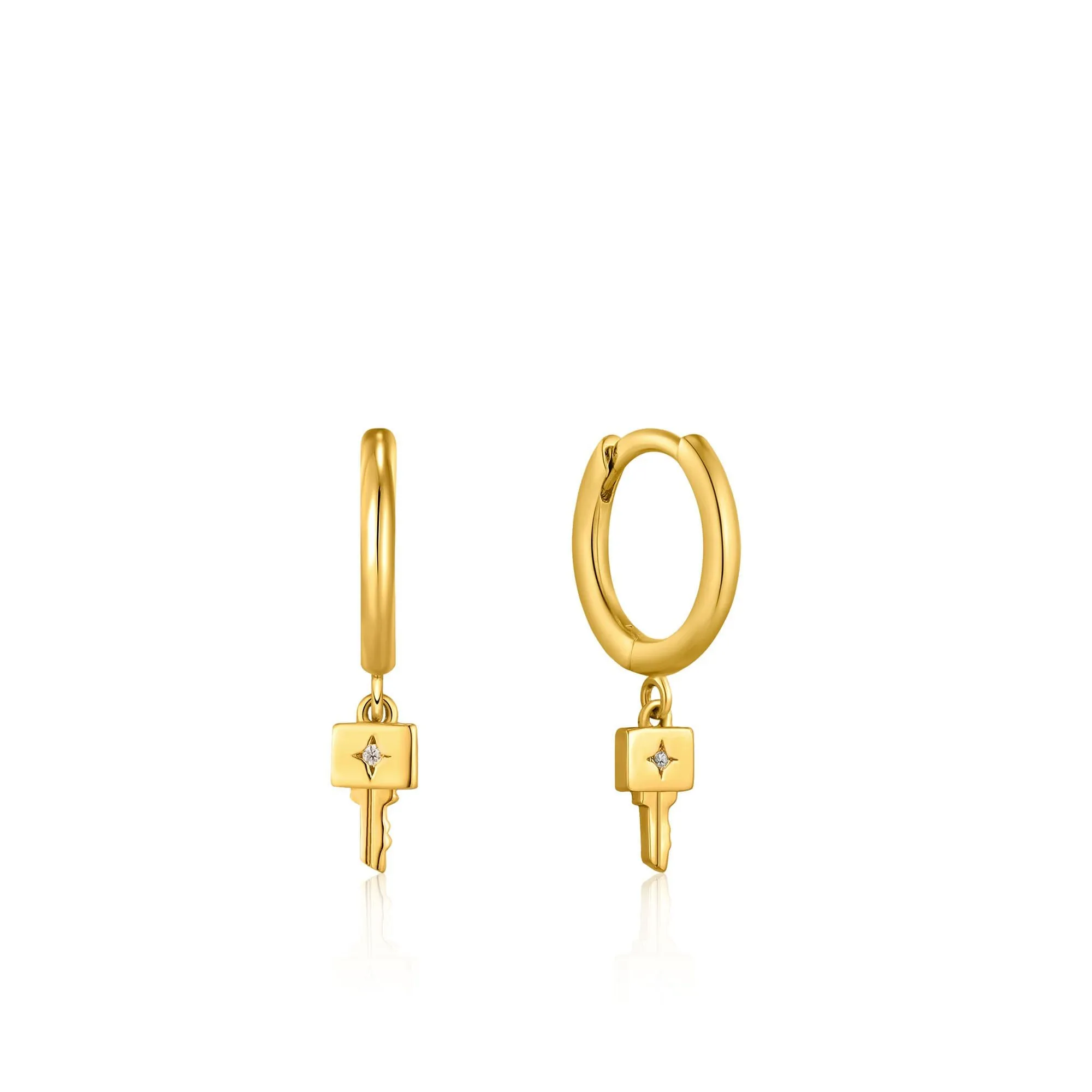 UNDER LOCK & KEY KEY HUGGIE HOOP EARRINGS