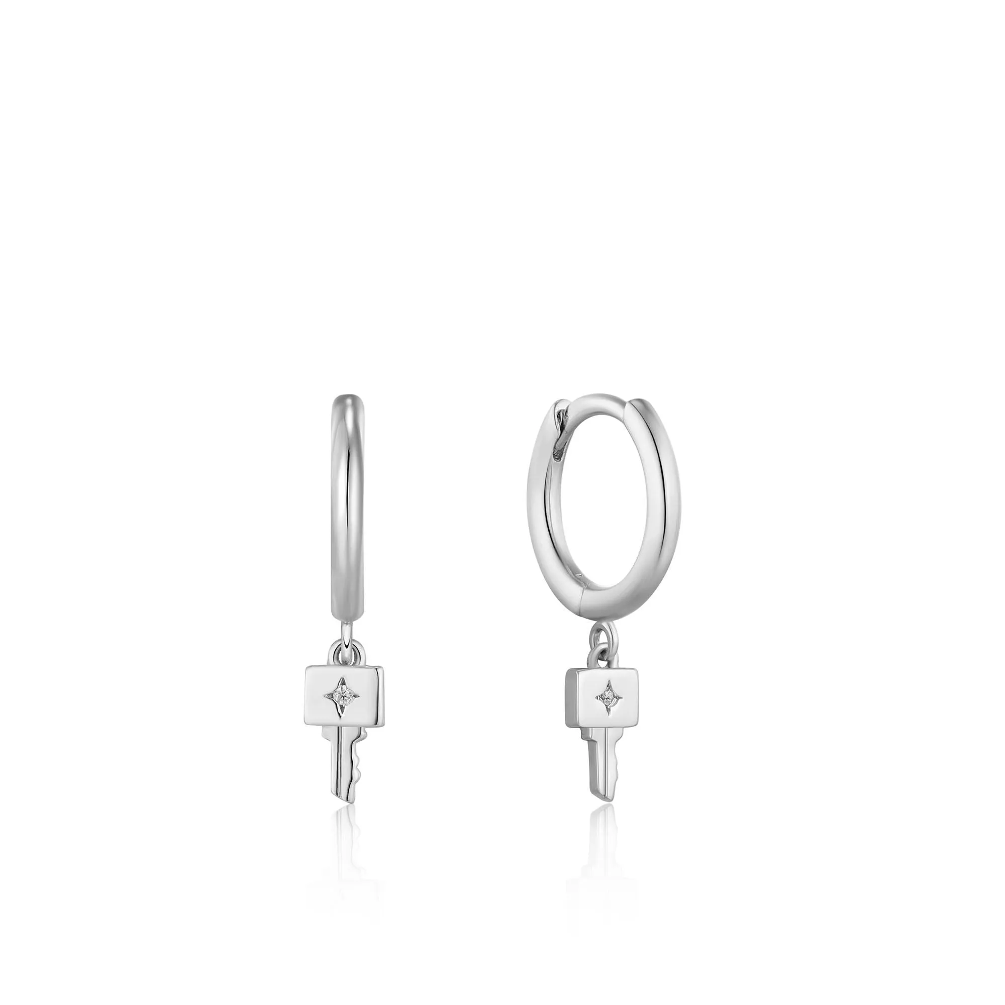 UNDER LOCK & KEY KEY HUGGIE HOOP EARRINGS