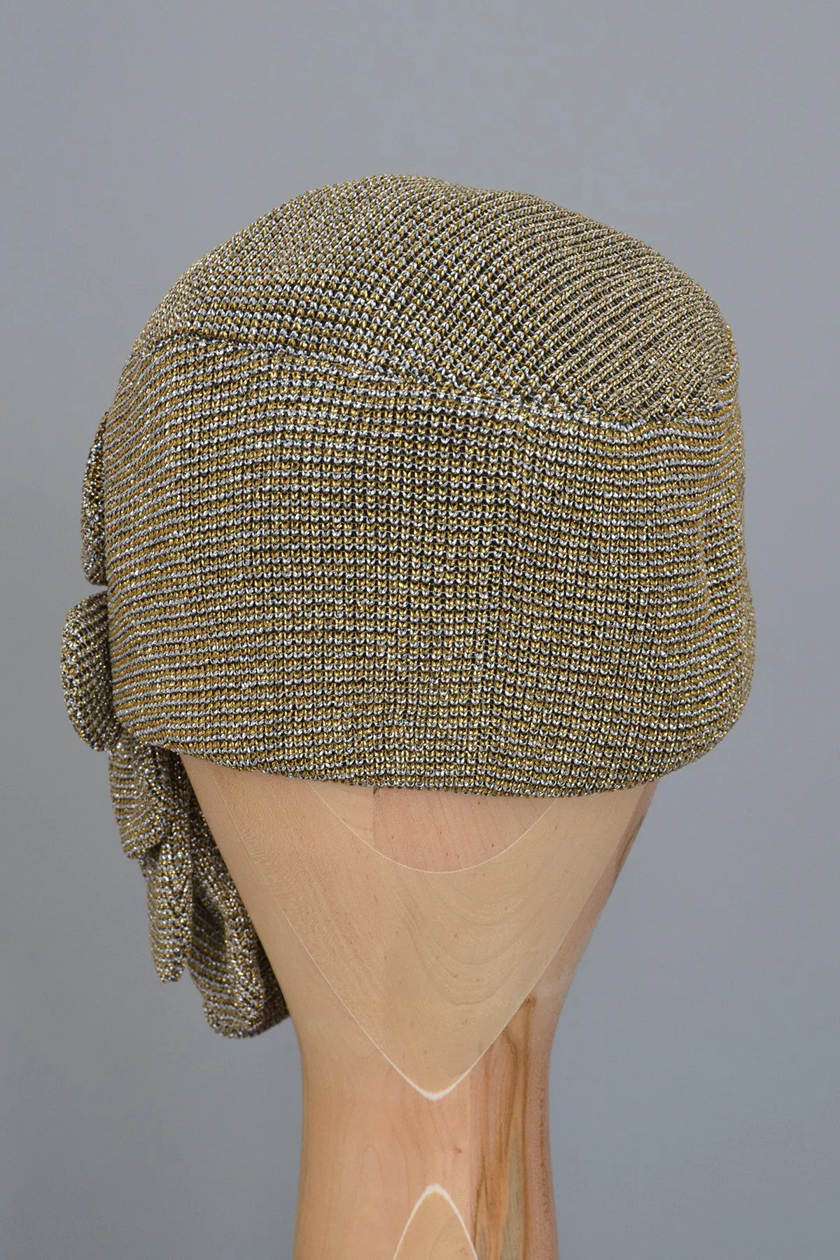 Vintage 1950s Shimmery Gold Silver Metallic Cloche Turban