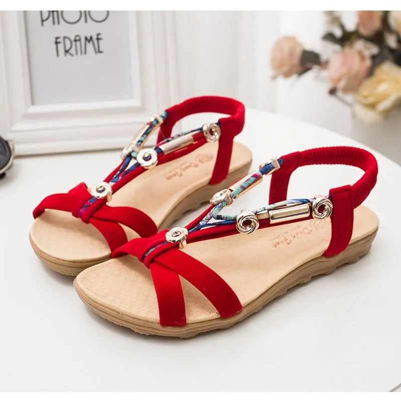 Women Sandals Women Flat Sandals Bohemian Flip Flops Summer Women Shoes Ladies Flat Shoes Red Casual Beach Sandals